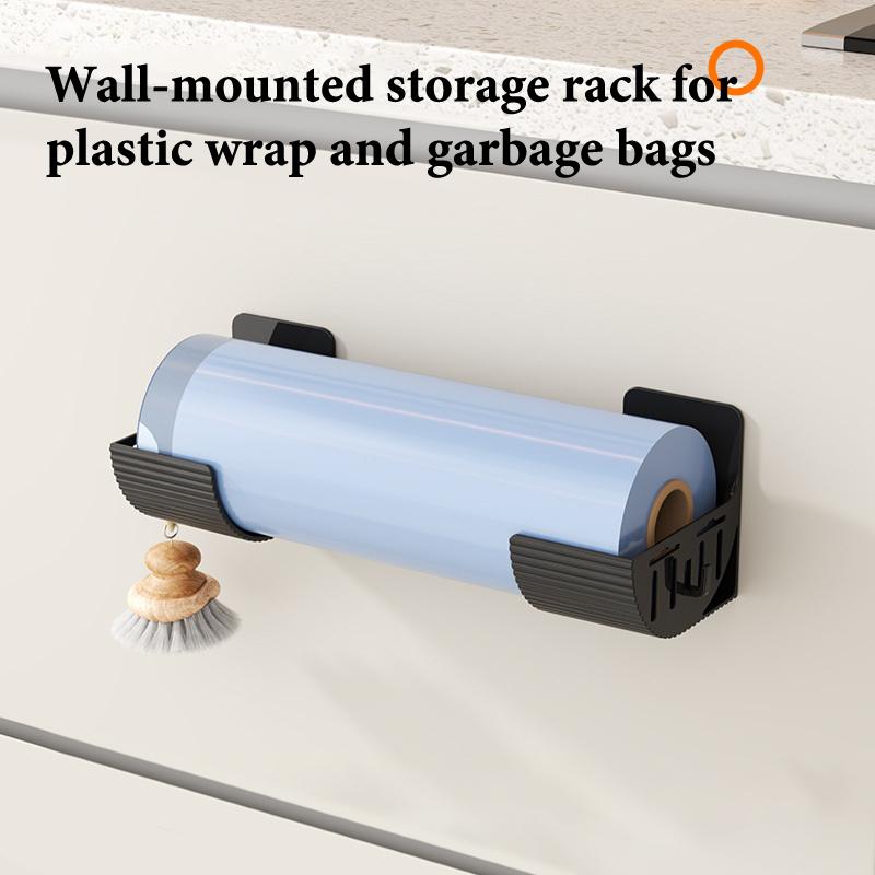 2Pcs No-Drill Kitchen Storage Rack Set, Multi-Functional Fresh Film Garbage Bag Organizer for Cabinet Refrigerator Side