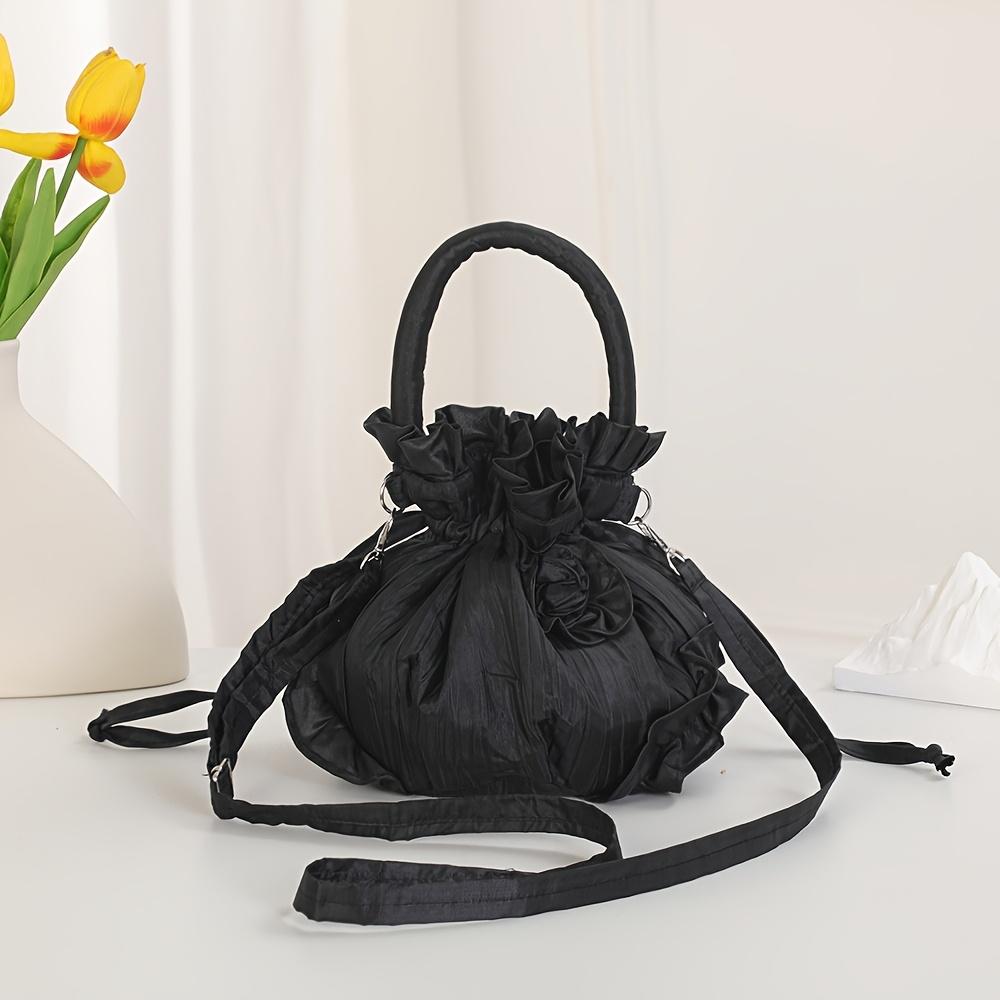 Women S Casual Ethnic Style Handbag Drawstring Closure Handbag, Versatile Everyday Handbag for Women, Stylish & Functional Design Crossbody Bag чёрный