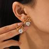 Stainless Steel Zircon Heart & Bow Earrings - European & American Inspired Luxury Titanium Jewelry