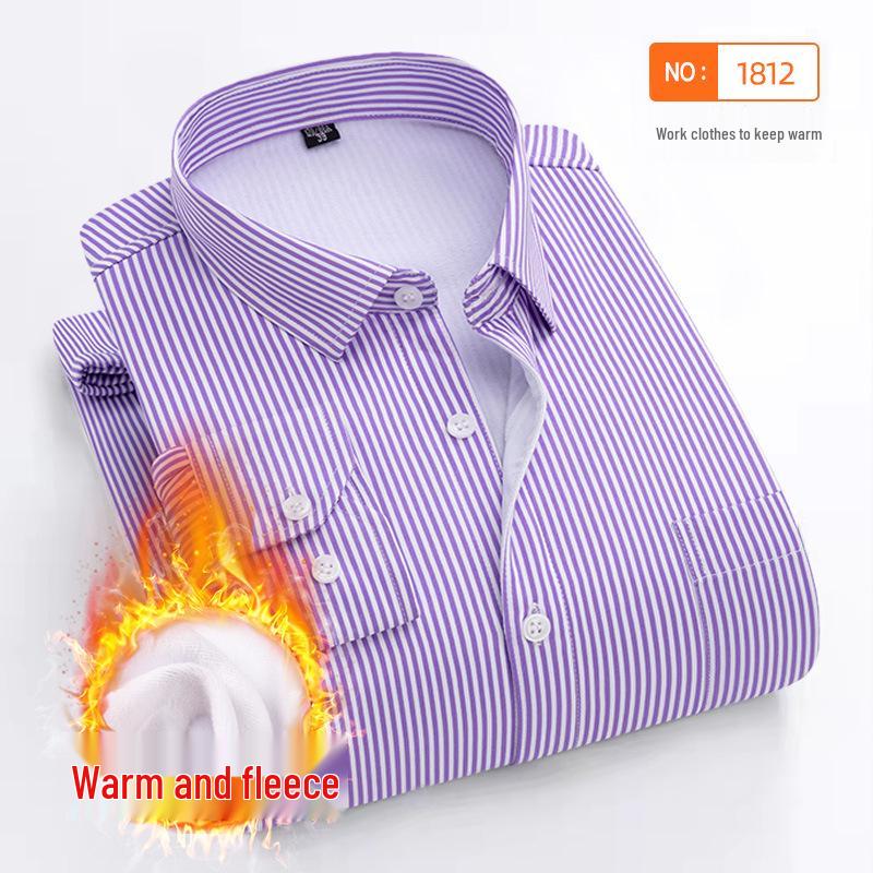 Winter Velvet Warm Long Sleeve Business Shirt - White Dress Shirt for Interviews, Weddings, Photography
