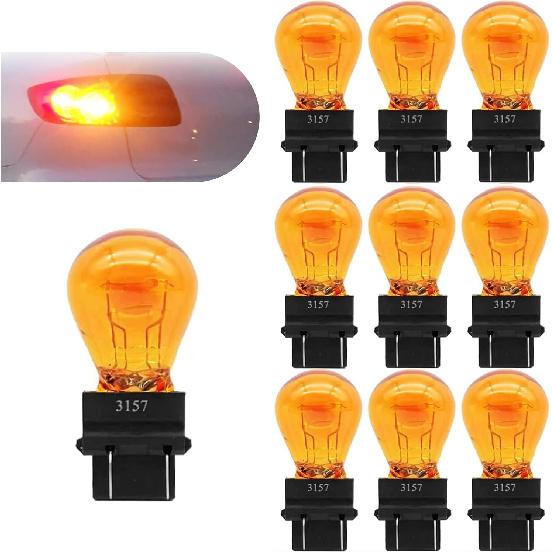 Pack-10 Car Brake Light, 3157 Vehicle Turn Signal Bulb, 12V 21/5W Dual Contact Automobile Lighting Accessories, Universal for Most Cars, Trucks and