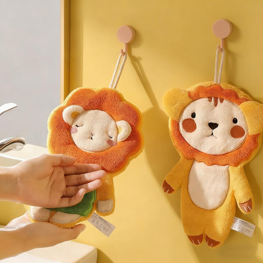 1Pc cute lion-shaped hand towel, a warm home decoration, animal-shaped hand towel suitable for kitchen and bathroom