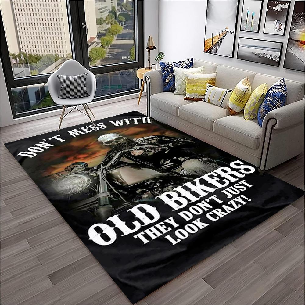 3D Retro Motorrad Vintage Teppich für Zuhause Wohnzimmer Schlafzimmer Spielzimmer Sofa Fußmatte Dekor, Kinderteppich Rutschfeste Bodenmatte