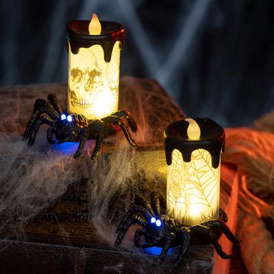 Halloween Spinnenkerzenlampe Flammenlose Schädel-Spinnen-Kerzenleuchte Gruseliges LED-Licht zum Aufleuchten Tischdekoration für Halloween-Partydekorationen