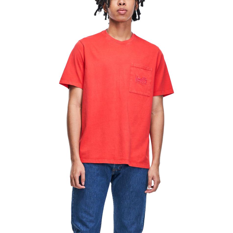 Levis Solid Color Pocket Crew Neck Short Sleeve T-Shirt Men Tops Red A3697-0000