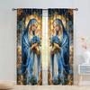 Festival Blue Gold Design Virgin Mary Printed Curtains Home Decoration Room Made Of Polyester