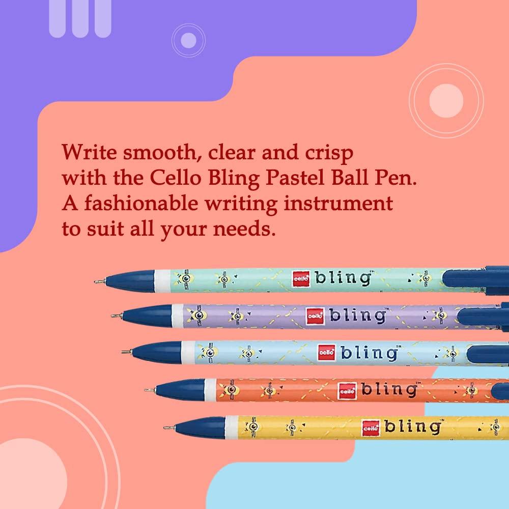 Cello Bling Pastel Ball Pen | Blue Ball Pen | Jar of 25 Units | Best Ball Pens for Smooth Writing | Ball Point Pen Set | Pens for Students