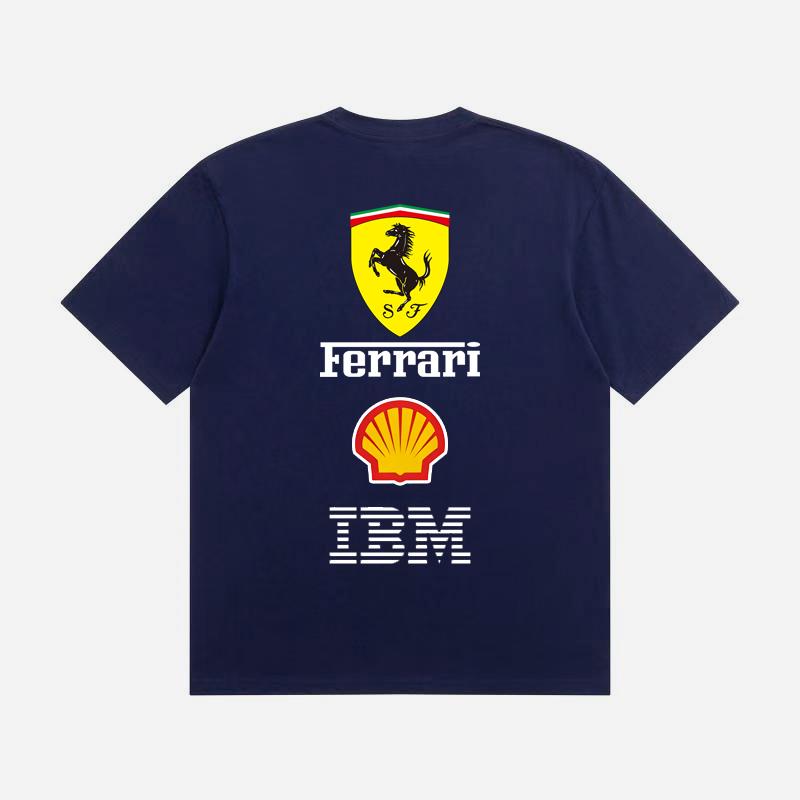 Herren und Damen Oversize Ferrari F1 Renn T-Shirt Klassischer Sponsoren Logo Druck Kurzarm Motorsport Lässig Streetwear Tee