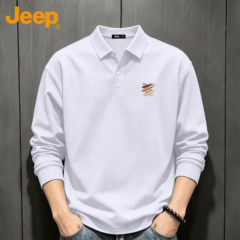 JEEP Men's Long Sleeve Polo Shirt - Casual Printed Business Casual