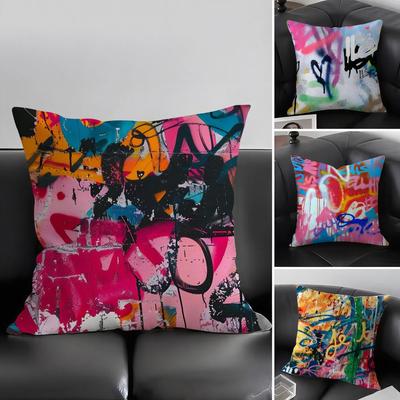 Colorful Graffiti Fashion Cushion Cover Pillowcase Ultra Soft Skin Friendly Fabric Cloud Like Comfort Concealed Zipper