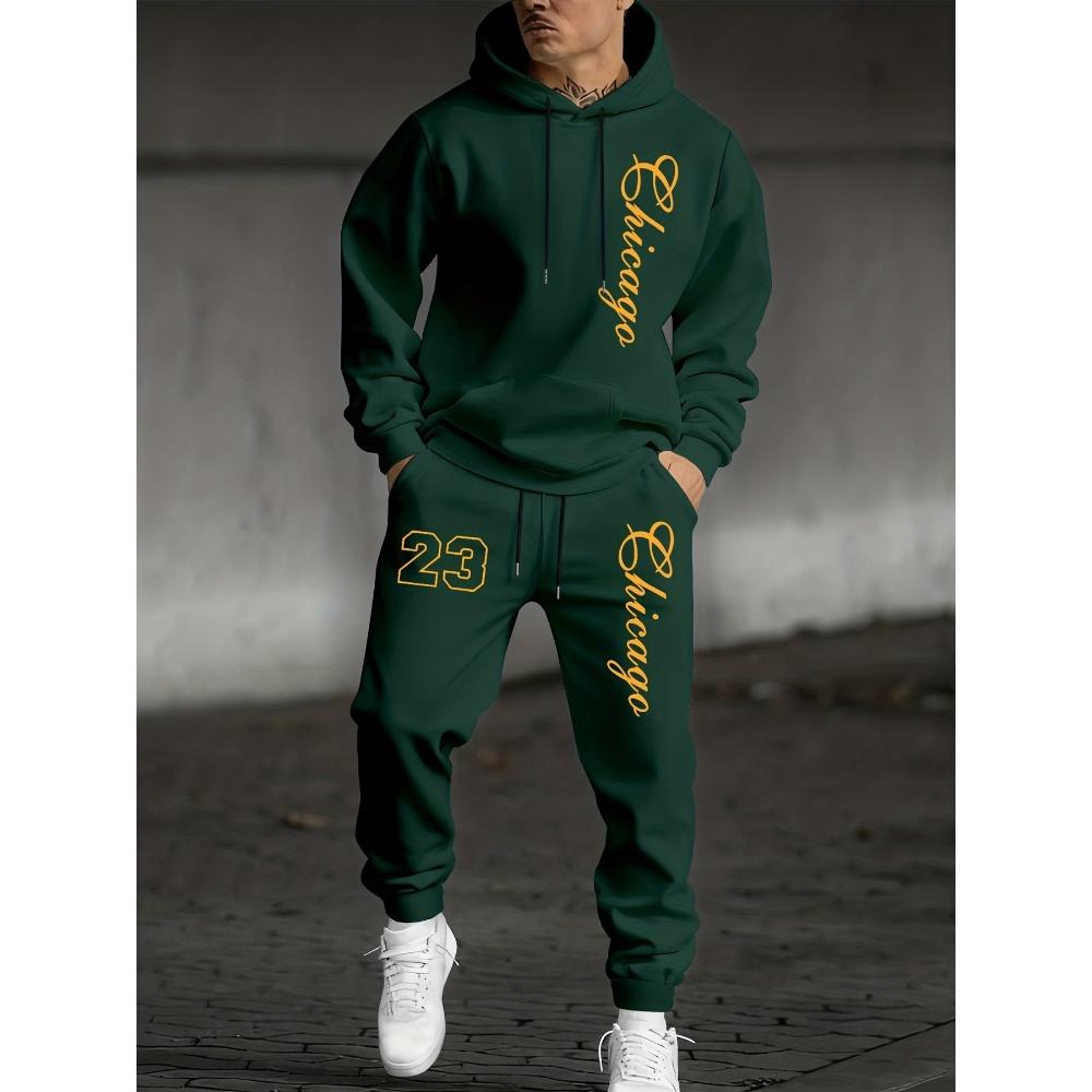 

Men s Casual 2 Piece Set with Printed Alphanumeric Pattern Drawstring Pocket Hoodie and Drawstring Outdoor Casual Sports Pants Set XL
