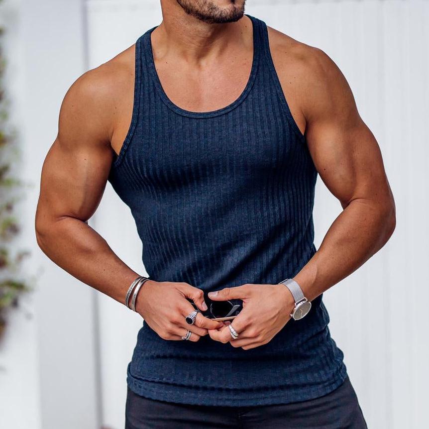 Men's Summer Vertical Stripe Slimming Knit Tank Top