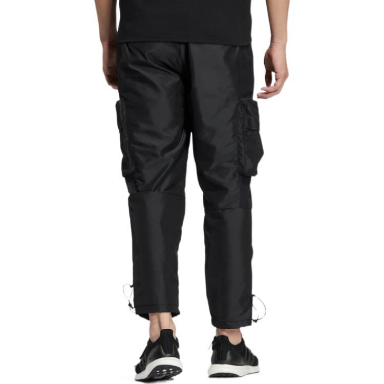 Adidas Solid Color Pocket Logo Print Straight-Leg Drawstring Sports Pants Men Bottoms Black HT0523