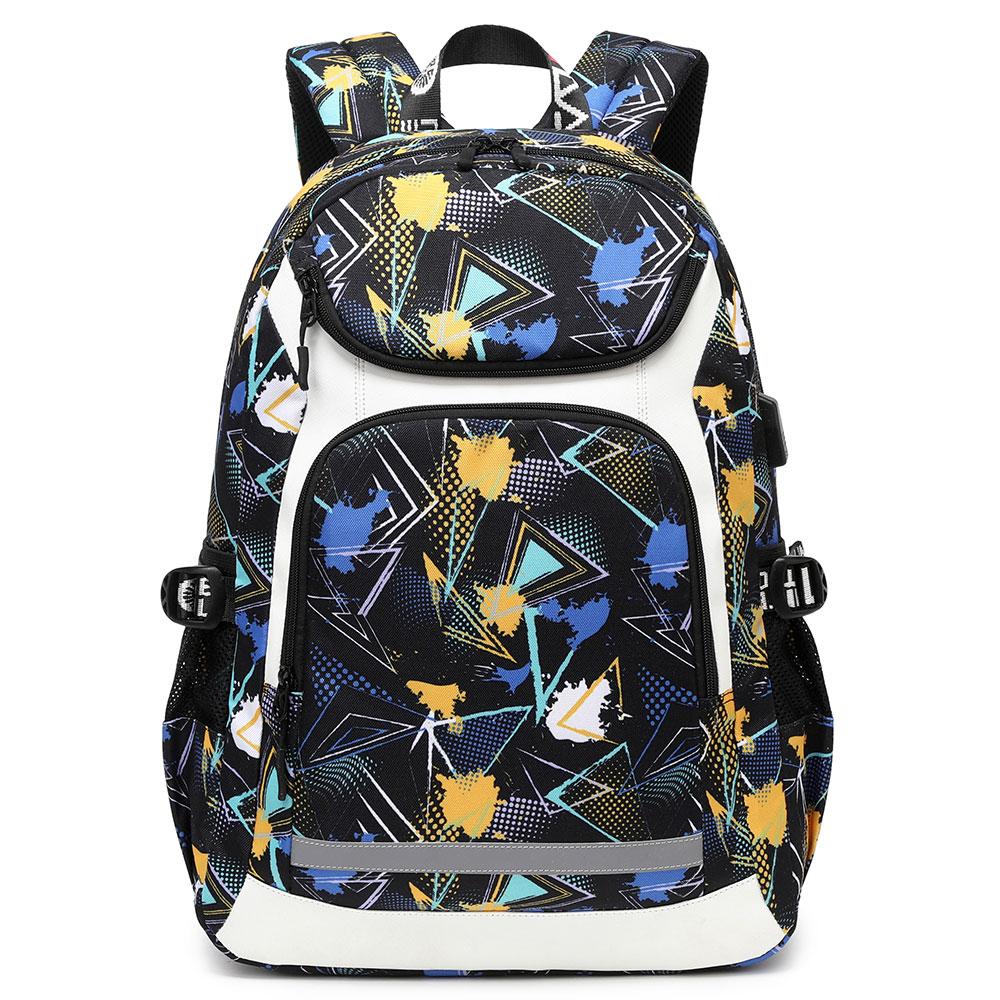 Graffiti Print Backpack with Reflective Strip,Back To School Bag for Boys Girl USB Men Women Laptop Backpack For College student