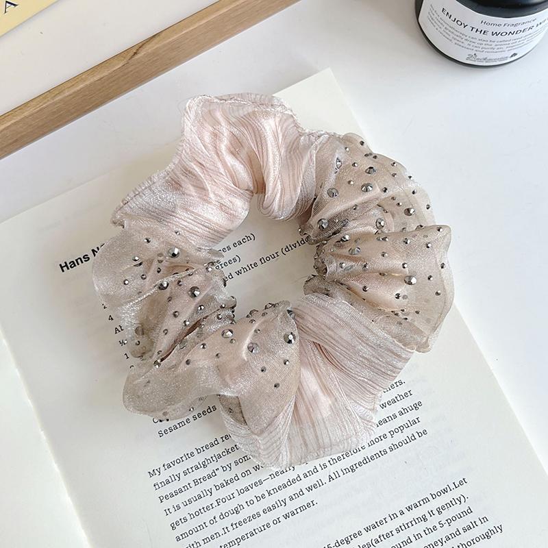 

Organza Hair Scrunchie Star Rhinestone Double Layer French Style Sparkly Ponytail Holder Elegant Women S Daily Hair Accessory A1