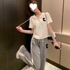 Casual and Sporty Women's Summer Korean Fashion Large Size Loose Hooded Short-sleeved Two-piece Suit