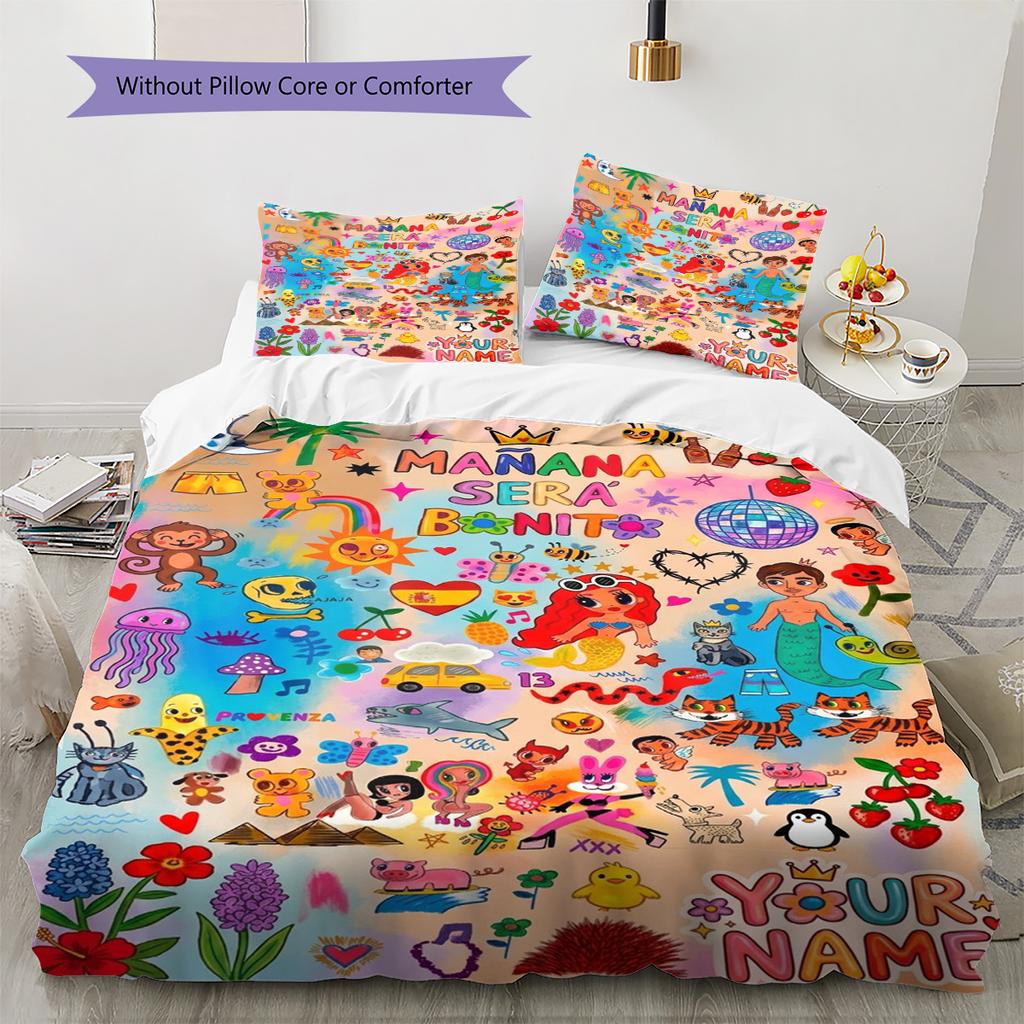 Name Custom Karol G Pattern Bedding Set Quilt Cover Pillowcase Home Decor Gift (1 * Duvet Cover + 2 * Pillowcase, Without Core)