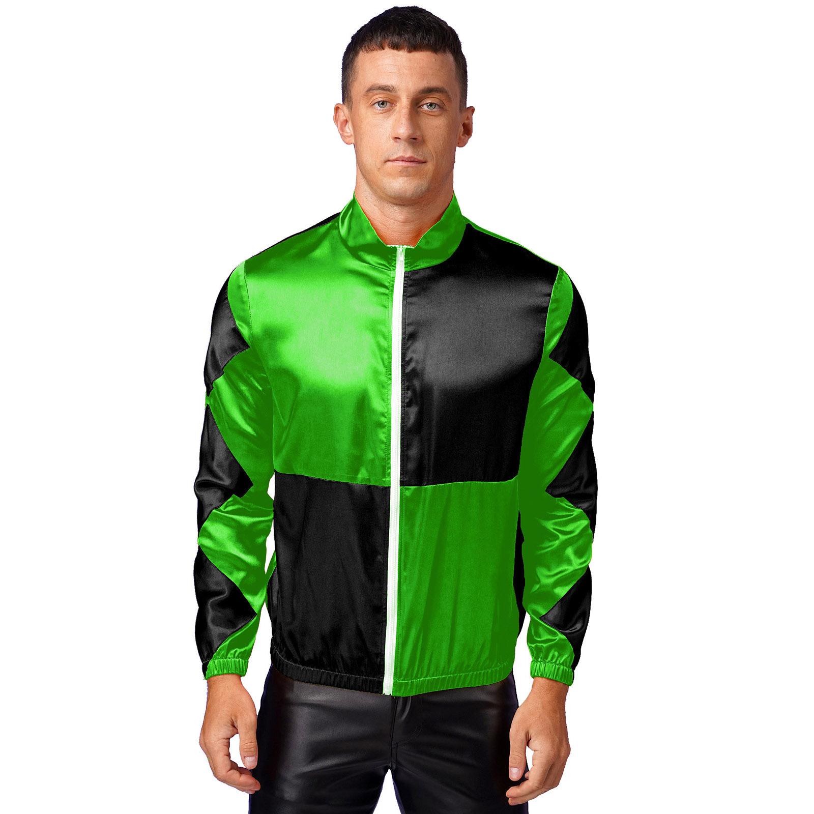 Heren Jockeys Paard Kostuum Satijnen Jassen Ritssluiting aan de Voorkant Contrasterend Schakbord Bovenkleding Paardentrainer Halloween Cosplay Feestjas XL