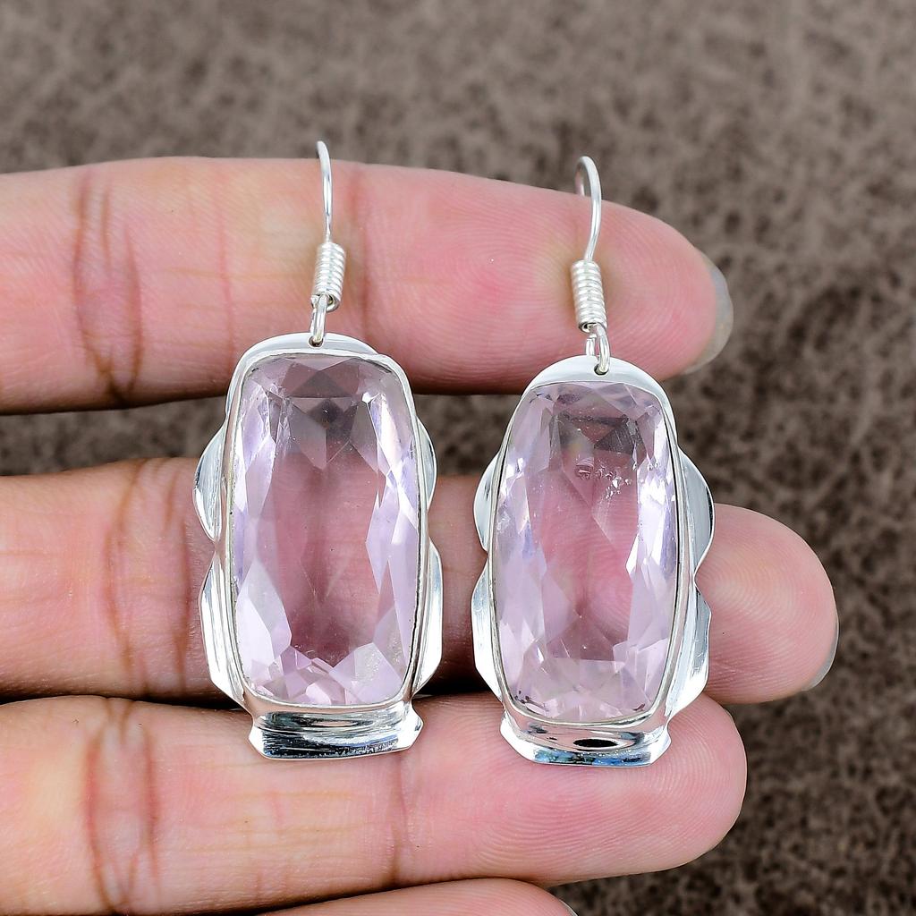 White Topaz Gemstone Handmade 925 Sterling Silver Jewelry Earring 2.17" KKG-605