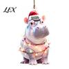 Christmas Tree Hanging Accessories Animal Ornaments with Lanyard, Cute Double Sided Pendant 2026 Acrylic Gift Tags Santa Hat, 2D Flat Sign for Holiday