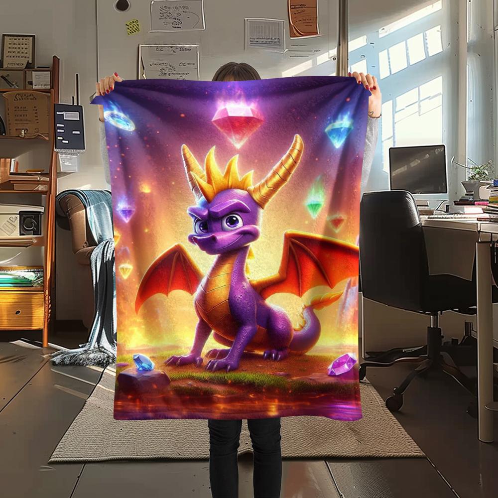 1PC Spyro the Dragon Print Flannel Blanket, High Quality Comfortable for All Seasons, Home Decor, Warmth and Comfort, Perfect for Christmas Gifts