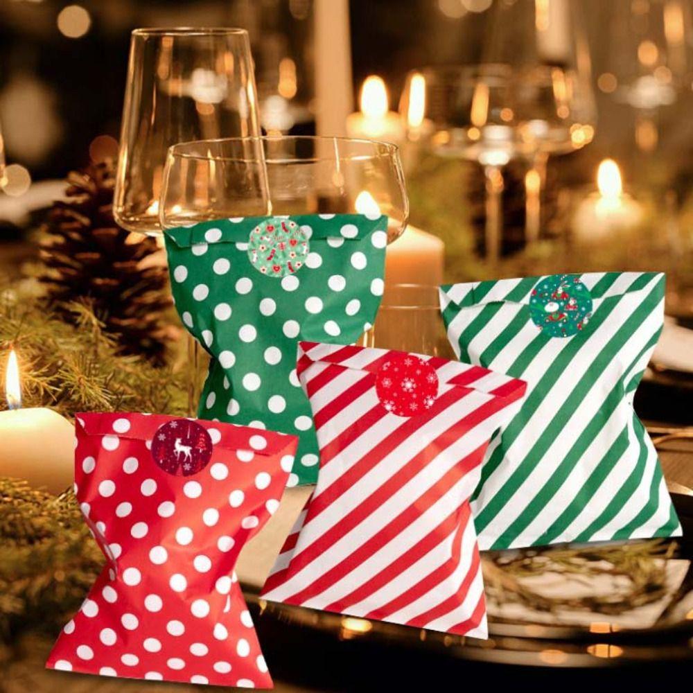 24Pcs with Stickers Christmas Gift Paper Bags Mixed Style Cookie Packaging Bag  Bakery