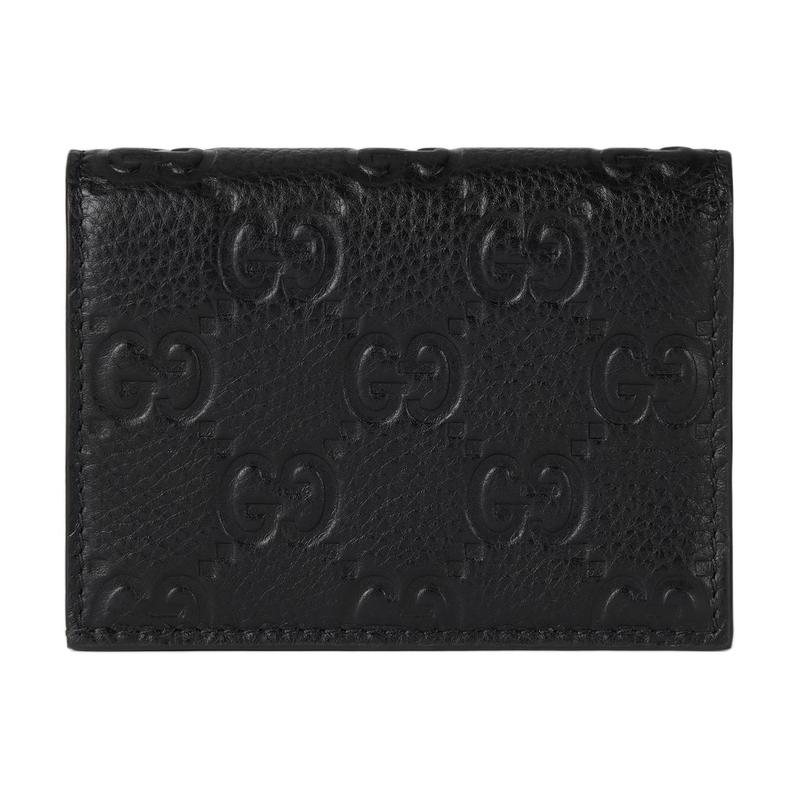Gucci GG Emblem Emblem Brand Print Snap Fastening Grained Leather Wallet Mini Women's Black