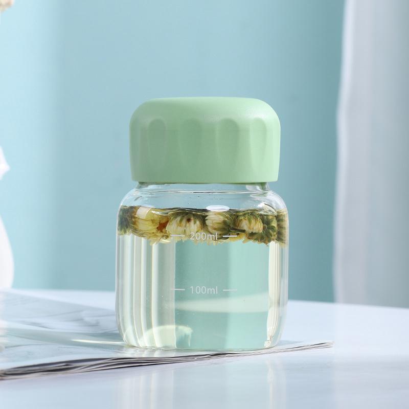 Mini Glass Water Bottle 300ml Mini Coffee Juice Milk Tea Cups with Scale Portable for Children Reusable Drinking Customizable