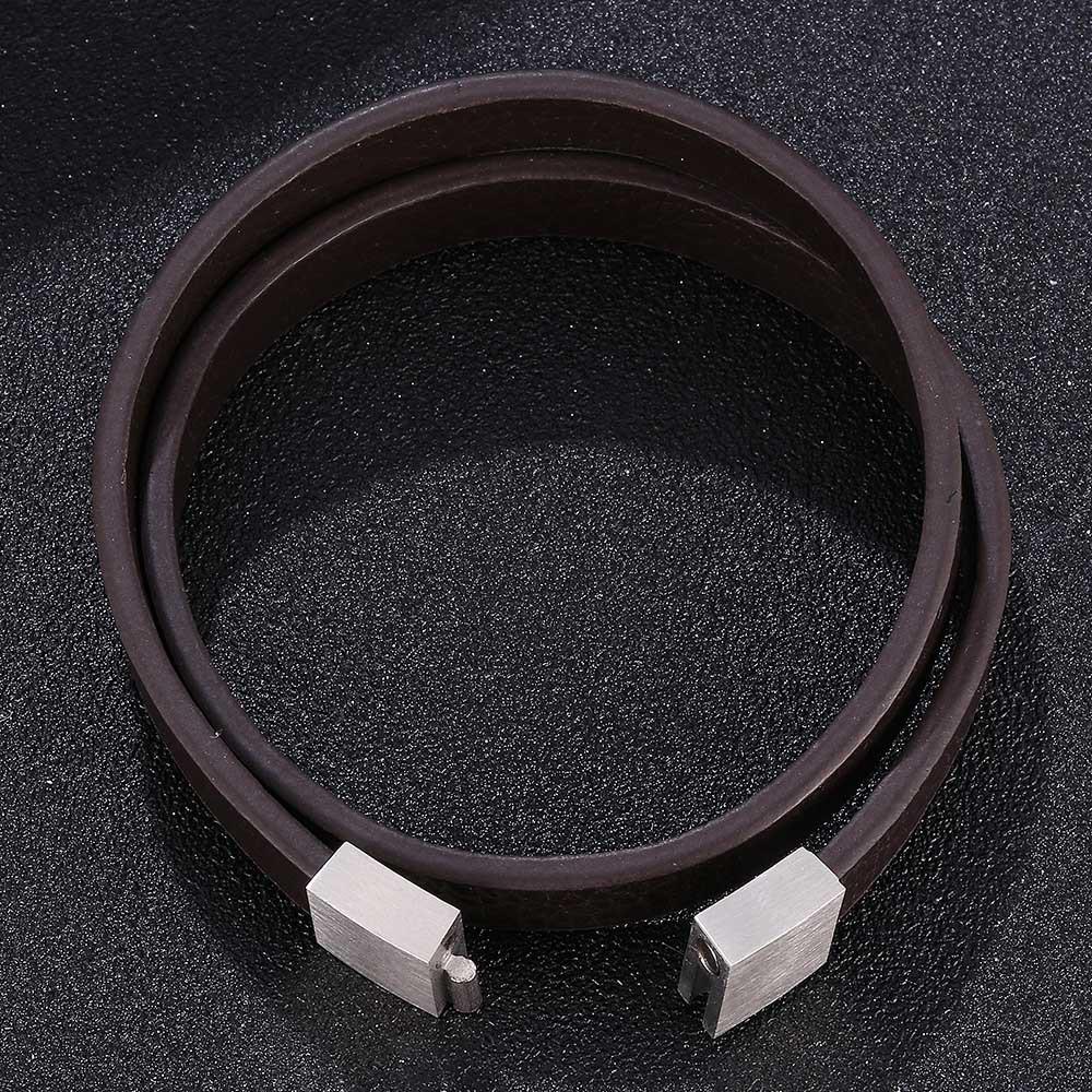 Bracciale intrecciato in pelle da uomo con acciaio inossidabile - Stile europeo e americano
