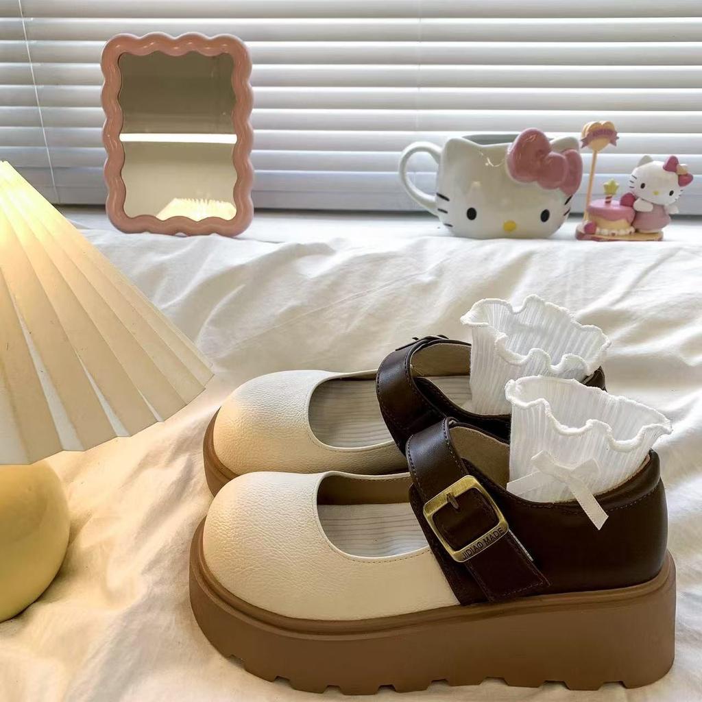 French Evening Breeze Single Shoes with Skirt Medium and High Heels Small Leather Shoes 2025 Spring and Autumn New Thick-soled Shallow Mouth Mary