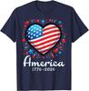 America US Flag Heart 1776 2026 250th Anniversary Women Kids Unisex T-Shirt