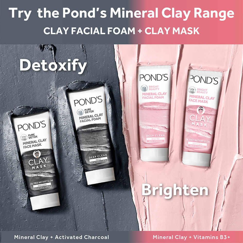 POND'S Bright Beauty Clay Face Wash 90g For Oily Skin With Vitamin B3 And Manicouagan Clay For Instant Glow And Deep Cleanse