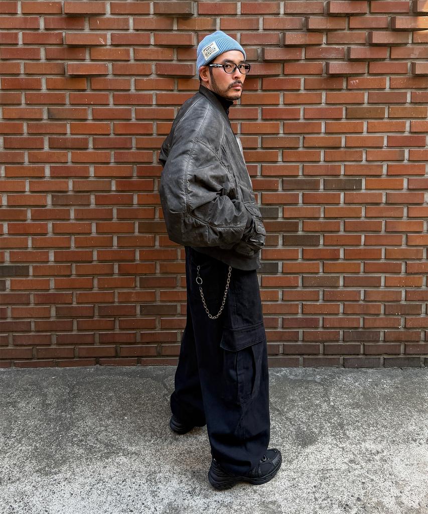 Mubeun Curved Wide Cargo Pants Black