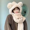Bear girl winter plush hat scarf integrated thickened cute warm plush ear protectors hooded gloves three-piece set