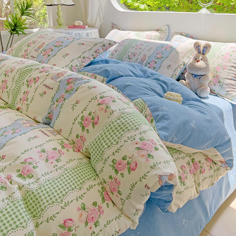 2024 Hot Flora Style Bettwäscheset aus 100 % Baumwolle, bedruckt, vierteiliges Set, Bettlakenset aus reiner Baumwolle, Bettbezug, Queen-Size-King-Size