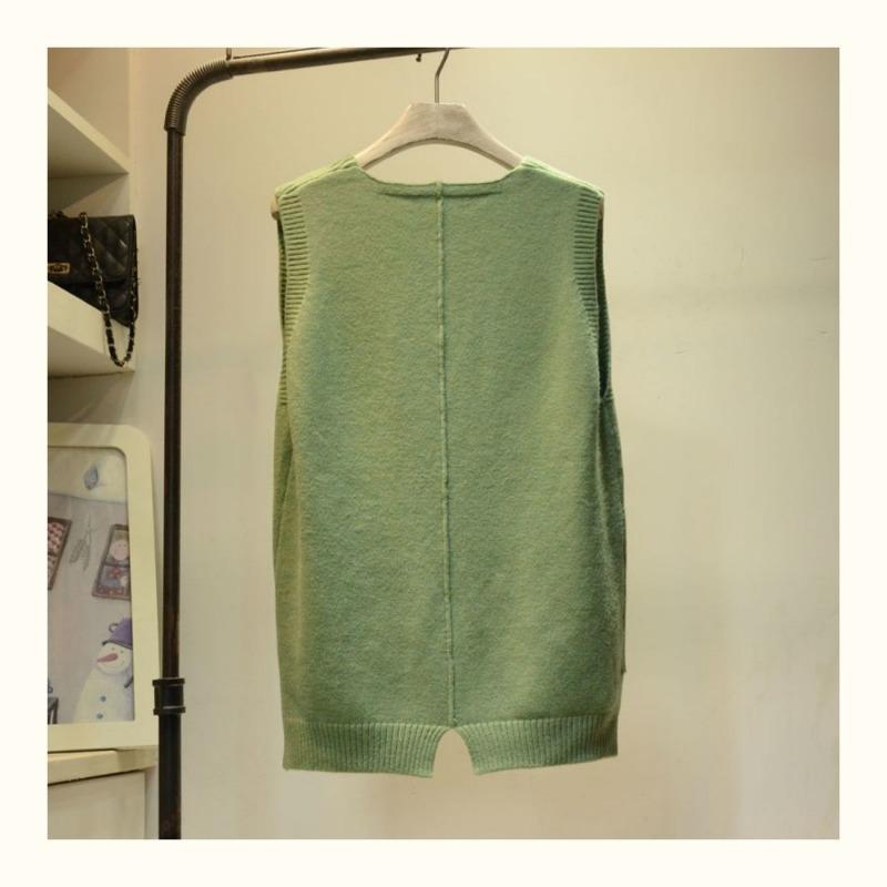 Embroidered Cartoon Elephant Women Knit Vest Retro Style Knitted Pullover Loose Casual Solid Color Thin Sweater Harajuku Style Knit Base Shirt Autumn