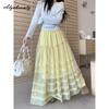 2026 Spring Summer Women Maxi Long Mesh Skirt Elastic Waist Green Yellow Black Beige Layered Ruffles Ballet Skirt Feminine Party Ladies' Skirt