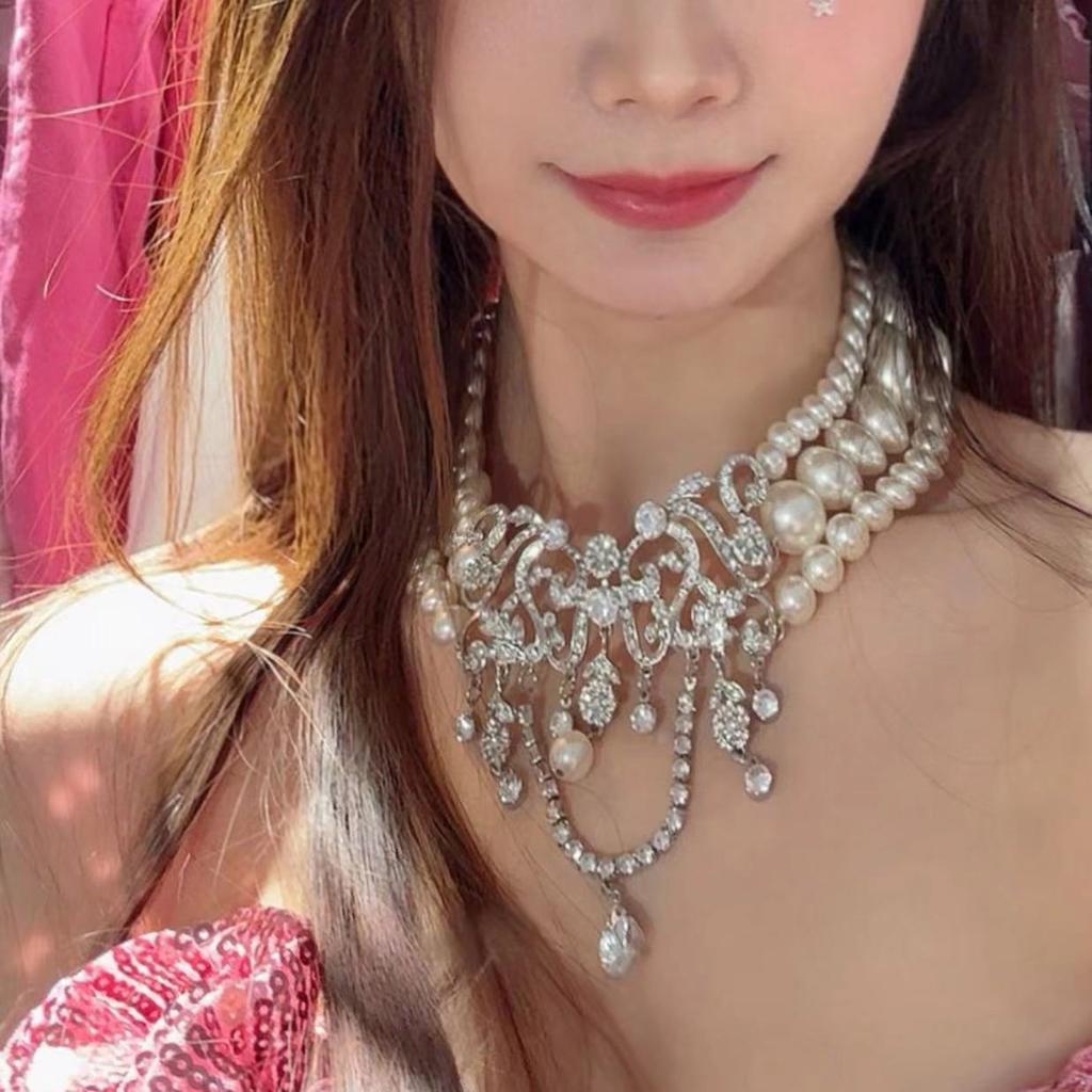 Multi Layer Simulated Pearls Necklace Adjustable Length Clavicle Chain Layering Neckchain Handmade Jewelry For Women