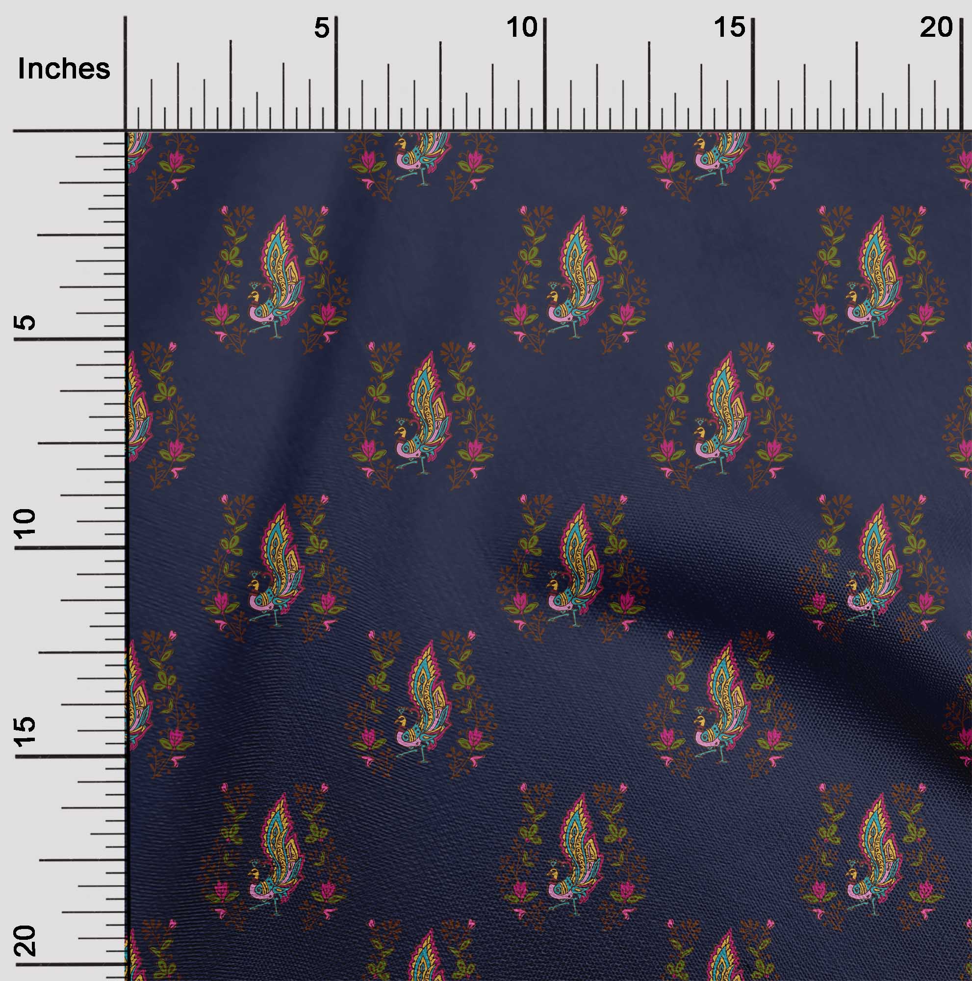 

oneOone Cotton Flex Fabric Leaves|Floral & Peacock Block Decor Fabric Printed BTY 40 Inch 42 Inch - Viscose Chiffon синій