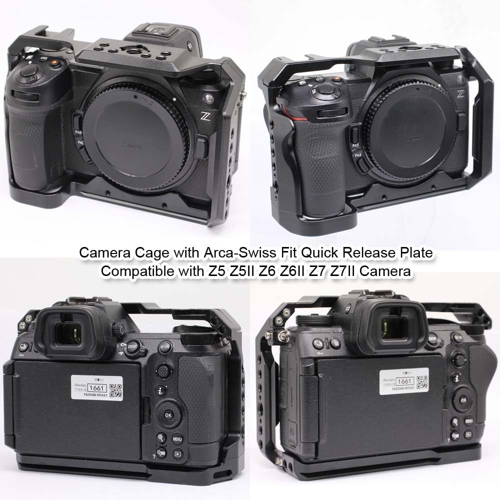 Nikon Z5 Z5II Z6 Z6II Z7 Z7II Camera Cage with Fit Quick Release Vlogging Video Shooting Filmmaking Rig Stabilizer with Dual Cold Shoe Arca-Swiss