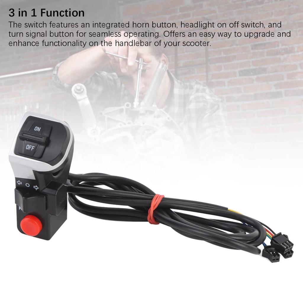 Motorcycle Horn Turn Signal Headlight Switch 4.9ft Cable Compact 3 in 1 Scooter Handlebar Control Switch