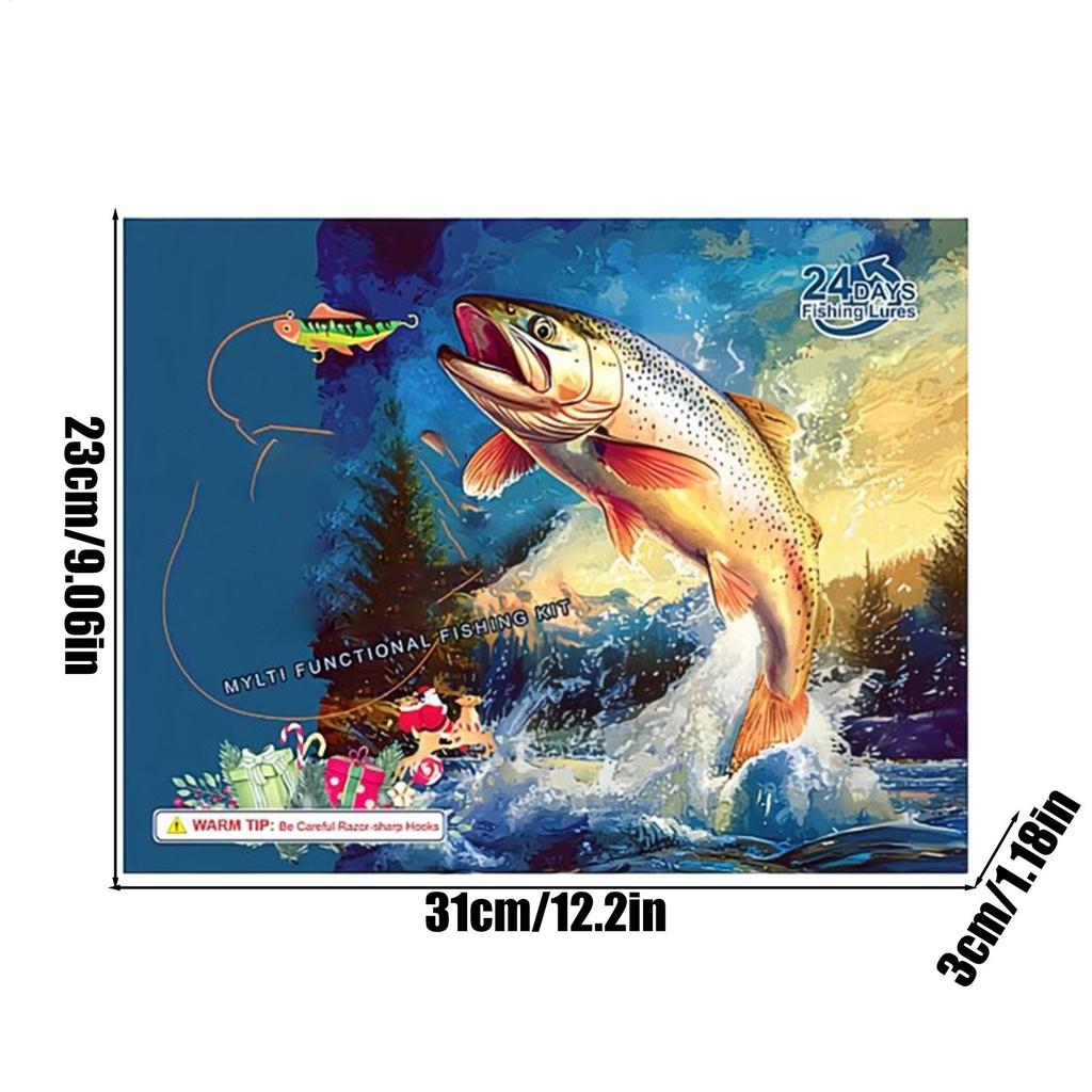 Fishing Christmas Calendar 24 Days Christmas Fishing Tackle Countdown Stocking Stuffers Holiday Party Favors Fish Accessories