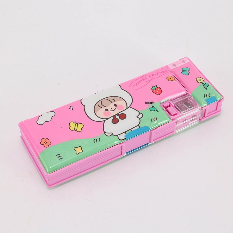 Cute Pencil Case for Girls, Kindergarten & Elementary Students: Multifunctional Stationery Box with Sharpener, Ruler & Scissors.