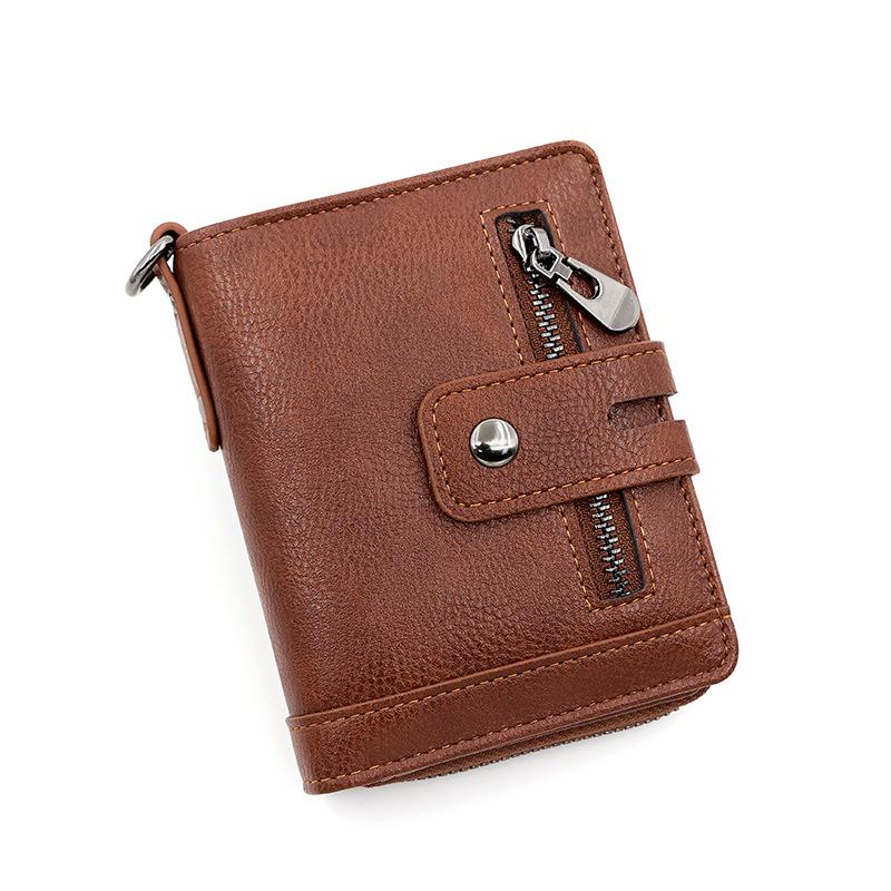 Kingdushi Men's Vertical Retro Multi-functional Wallet with Zipper and Coin Pocket