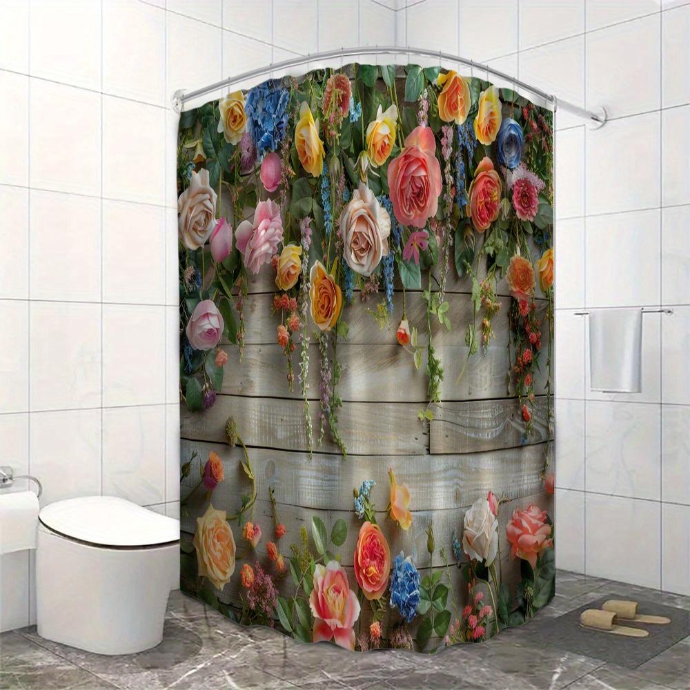 Charming rural floral waterproof shower curtain - designed with vibrant rosewood to create a comfortable and elegant bathroom