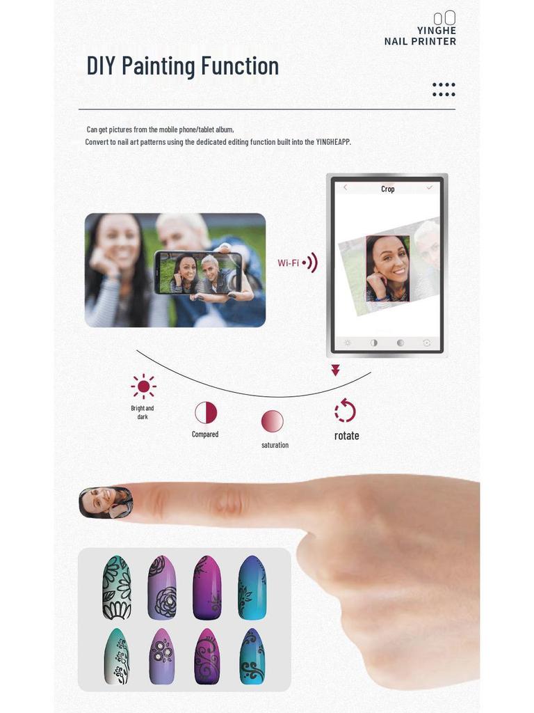 Yinghe Smart Nail Printer - 10.1" Touchscreen, Auto Recognition, 2400 DPI, Color Nail Art Machine
