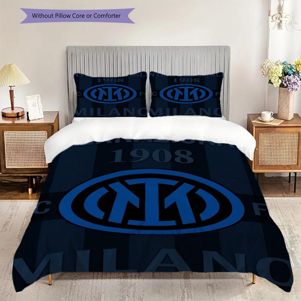 Inter Milan Football Club Emblem Three-piece Set (1 * Duvet Cover + 2 * Pillowcase, Without Core) Bedding Set Duvet Cover and Pillowcase