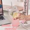 Simple vertical glass cup with lid and straw water cup high-value cold drink cup juice American coffee cup drink cup