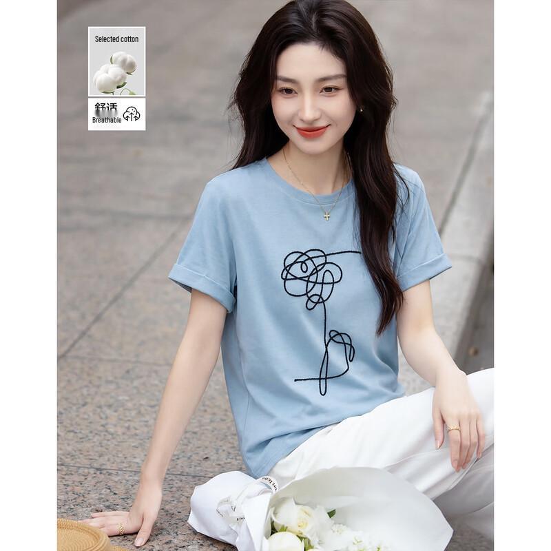 Demana Women s Cloud-Soft Cotton Blend Contrast Stitch T-Shirt M