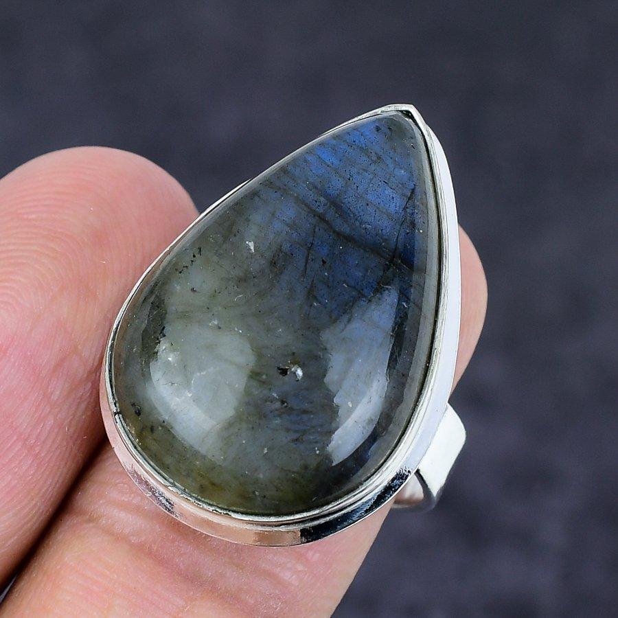 Labradorite Gemstone Handmade 925 Sterling Silver Jewelry Ring Size 8 h5N98